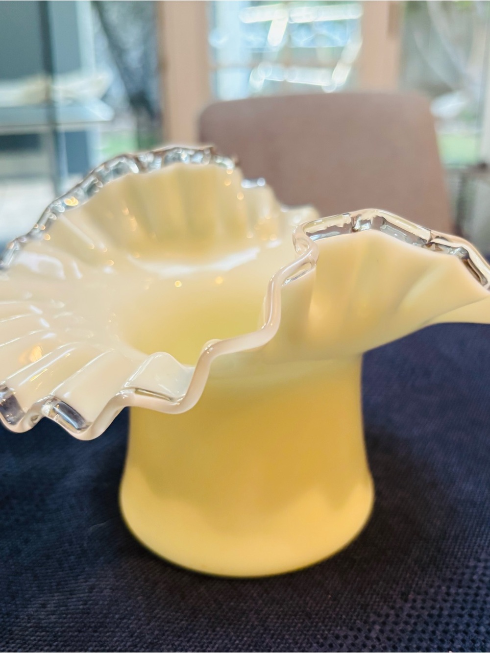 Vintage Fenton Silvercrest Yellow Ruffled Glass Vase